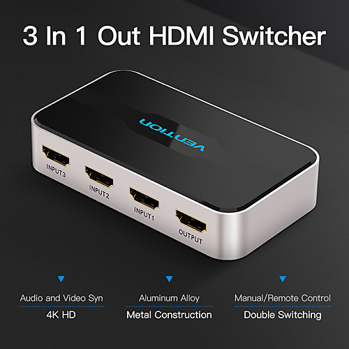 

Vention HDMI-compatible Splitter Adapter 3 In 1 Out HDMI-compatible Switcher 3X1 for 360 PS4/PS3 Smart Android HDTV 4K2K HD HDMI-compatible Switch Switcher