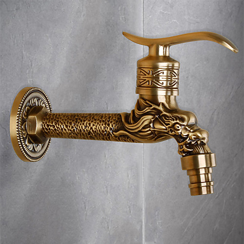 

SingleHandleBathroomFaucet Goldon Dragon Head Wall MountedOne HoleRetro Brass Faucet Body With Cold Water Only