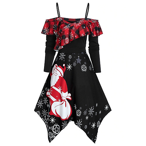 

Women's Strap Dress Knee Length Dress Blue Purple Green Black Red Long Sleeve Print Print Fall Off Shoulder Casual Christmas 2021 S M L XL XXL 3XL 4XL 5XL