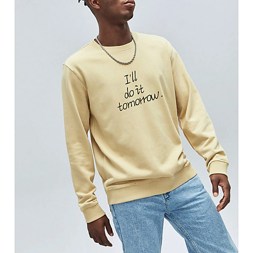 

Men's Pullover Sweatshirt Graphic Text Letter Round Neck Basic Hoodies Sweatshirts Long Sleeve Loose Beige