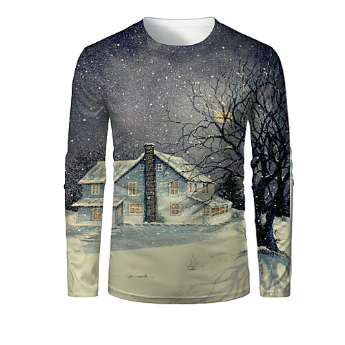 

Men's T shirt 3D Print Graphic Scenery 3D Print Long Sleeve Christmas Tops Dark Gray