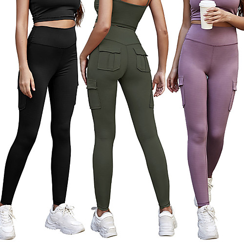 

Women's High Waist Yoga Pants Tights Leggings Side Pockets Spandex Winter Yoga Fitness Gym Workout Tummy Control Butt Lift Breathable Sport Black Purple Army Green / Stretchy / Quick Dry