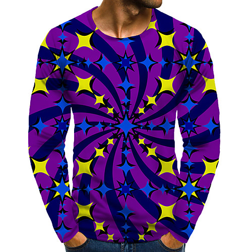 

Men's T shirt 3D Print Graphic 3D Plus Size Print Long Sleeve Daily Tops Elegant Exaggerated Purple