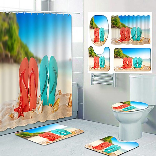 

Couple Beach Shoes Pattern PrintingBathroom Shower Curtain Leisure Toilet Four-Piece Design