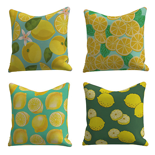 

Set of 4 Faux Linen Cotton / Faux Linen Pillow Cover Pillowcase Sofa Cushion Square Throw Pillow Lemon Fruit Print Pillows Case 4545cm