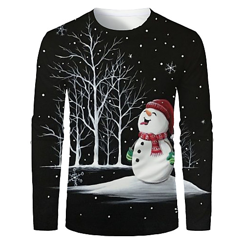 

Men's T shirt 3D Print Graphic 3D Print Long Sleeve Christmas Tops Black