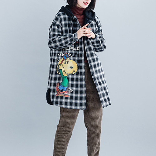 

Women's Trench Coat Daily Fall & Winter Long Coat Regular Fit Jacket Long Sleeve Houndstooth Black
