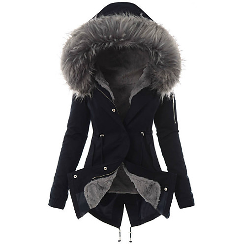 

Women's Coat Daily Fall & Winter Long Coat Hooded Regular Fit Basic Jacket Long Sleeve Solid Colored Yellow Black / Cotton