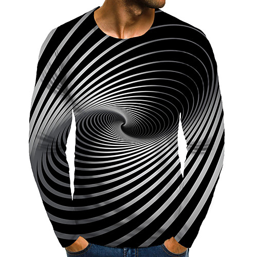 

Men's T shirt 3D Print Graphic 3D Plus Size Print Long Sleeve Daily Tops Elegant Exaggerated Black