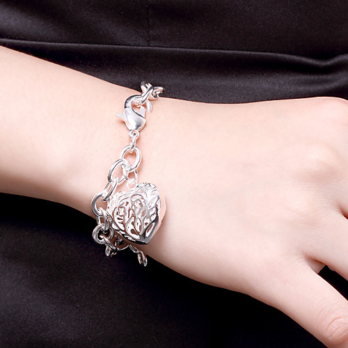 

Bracelet 3D Heart Fashion Copper Bracelet Jewelry Silver For Christmas Halloween Party Evening Gift Date / Silver Plated