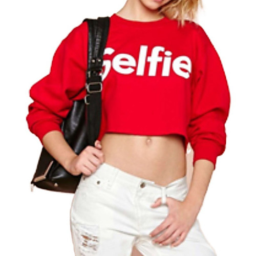 

Women's Blouse Shirt Letter Long Sleeve Print Round Neck Basic Tops Red / Crop