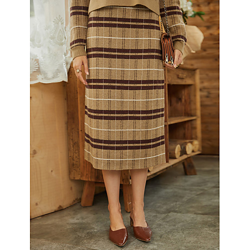 

Women's Casual Daily Basic Skirts Striped Knitting Print Camel