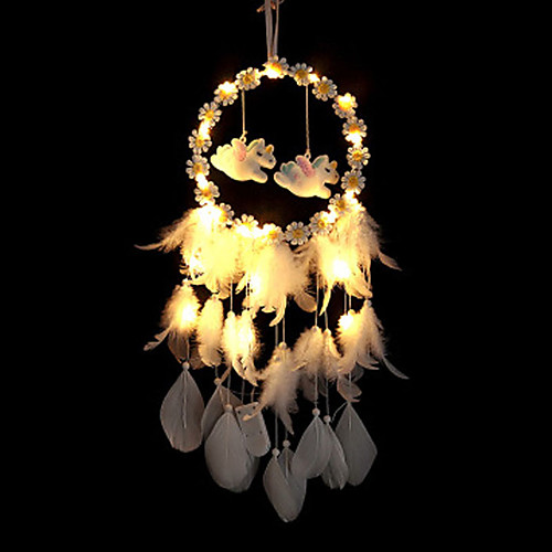 

Dreamcatcher White Feather Wind Chimes LED Night Light Christmas Gift Handmade Dreamcatcher Living Room Bedroom Ornaments Christmas New Year Decoration