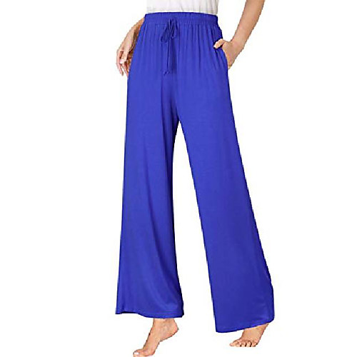 

women& #39;s yoga pants elastic waist solid palazzo casual wide leg lounge pants with pockets long-blue m