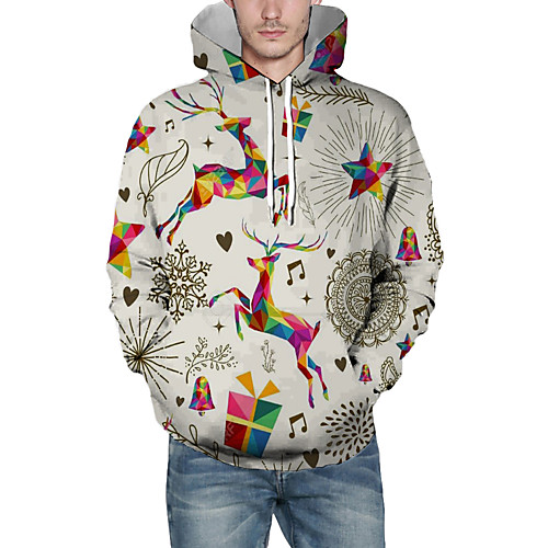 

Men's Pullover Hoodie Sweatshirt Graphic 3D Reindeer Hooded Christmas Daily 3D Print Christmas Hoodies Sweatshirts Long Sleeve White