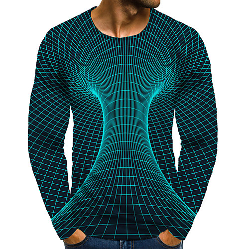 

Men's T shirt Shirt 3D Print Graphic 3D Plus Size Print Long Sleeve Daily Tops Elegant Exaggerated Round Neck Green