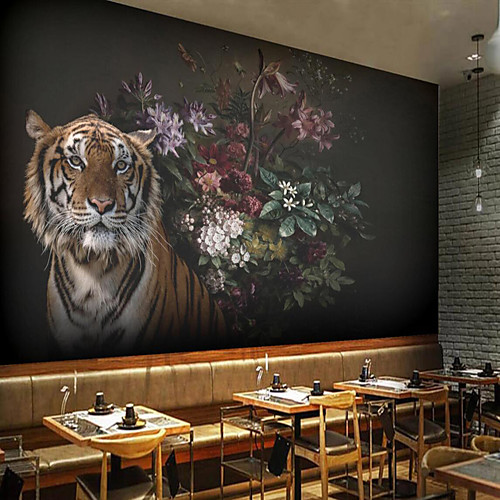 

Mural Wallpaper Wall Sticker Covering Print Peel and Stick Removable Tiger Floral Canvas Home Décor