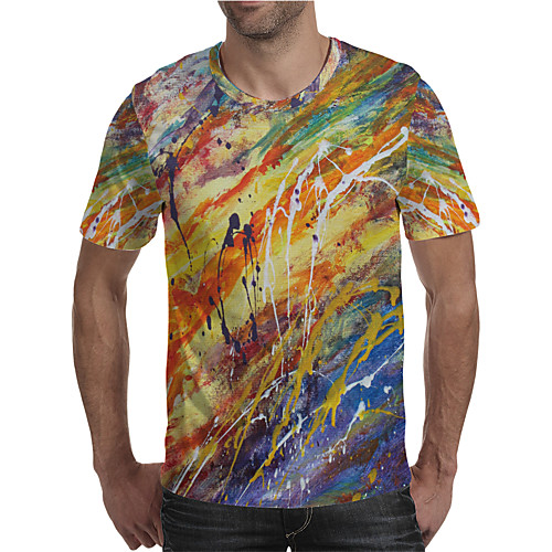

Men's T shirt Shirt 3D Print Graphic Plus Size Print Short Sleeve Daily Tops Elegant Exaggerated Round Neck Rainbow