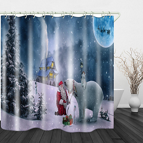 

Christmas Santa Polar Bear Digital Printing Shower Curtain Shower Curtains Hooks Modern Polyester Trend Design