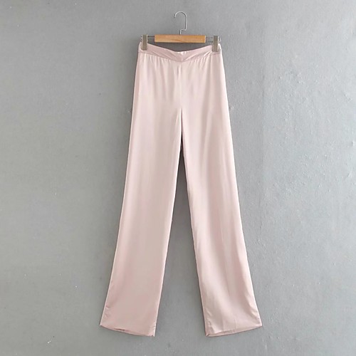 

Women's Basic Streetwear Comfort Daily Going out Wide Leg Pants Pants Solid Colored Full Length Pocket Blushing Pink