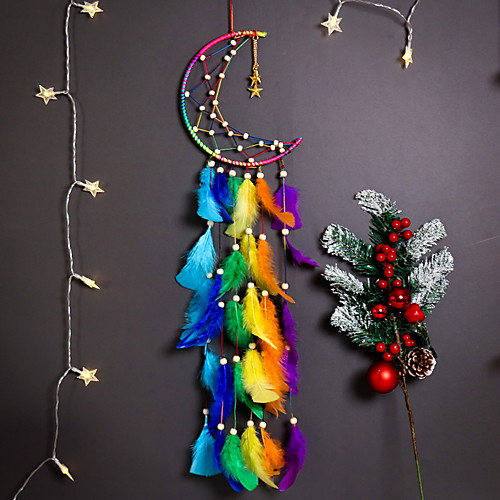 

Boho Dream Catcher Handmade Gift Wall Hanging Decor Art Ornament Craft Moon Star for Kids Bedroom Wedding Festival 7020cm