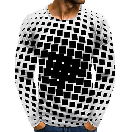 

Men's T shirt Shirt 3D Print Graphic 3D Plus Size Print Long Sleeve Daily Tops Elegant Exaggerated Round Neck Black / White