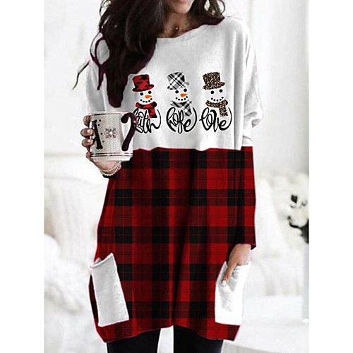

Women's Christmas T shirt Graphic Snowman Letter Long Sleeve Patchwork Round Neck V Neck Basic Christmas Tops Loose Cotton Light gray Dark Gray