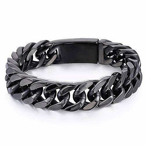 

mens chain bracelet 316l stainless steel black punk double curb cuban rombo link 14mm fits 7inch wrist