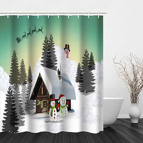 

Bathroom Shower Curtain And Hook Rainbow Classic Polyester Cute Christmas Bathroom Decorations Outdoor Snowman Christmas Tree Elk