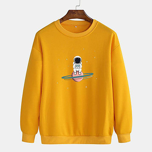 

Men's Pullover Sweatshirt Astronaut Round Neck Daily Basic Hoodies Sweatshirts Long Sleeve Yellow Black Red