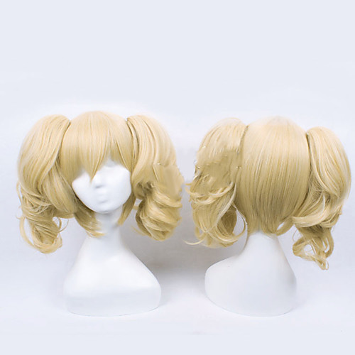 

Cosplay Kagamine Rin Cosplay Wigs Women's With 2 Ponytails 18 inch Heat Resistant Fiber Curly Blonde Anime Wig