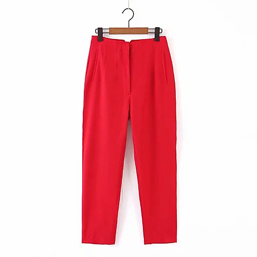 

Women's Basic Streetwear Comfort Daily Going out Wide Leg Pants Pants Solid Colored Full Length Pocket Red