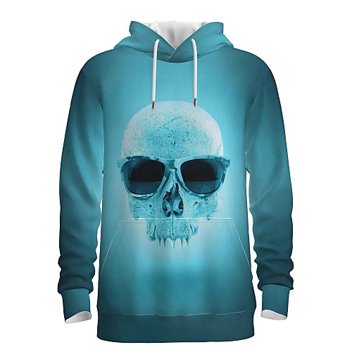 

Men's Pullover Hoodie Sweatshirt Graphic 3D Skull Front Pocket Hooded Halloween Daily 3D Print 3D Print Halloween Hoodies Sweatshirts Long Sleeve Light Blue
