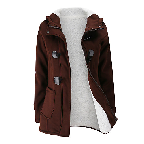 

Women's Parka Daily Fall Winter Regular Coat Loose Warm Casual Jacket Long Sleeve Solid Colored Pocket Blue Wine / Lined