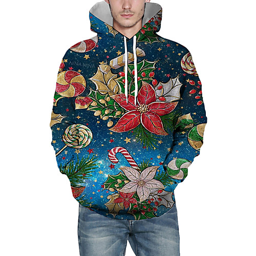 

Men's Pullover Hoodie Sweatshirt Print Graphic 3D Hooded Christmas Daily 3D Print Christmas Hoodies Sweatshirts Long Sleeve Blue