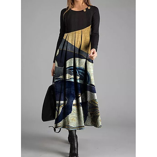 

Women's Shift Dress Maxi long Dress Rainbow Long Sleeve Print Print Fall Winter Round Neck Casual 2021 M L XL XXL 3XL