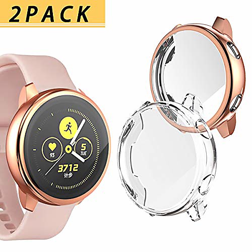 

[2 pack] samsung galaxy watch active 40mm case, tpu scratch-resist frame protective cover shell full coverage screen protector for samsung galaxy watch active 40mm accessories,clearchampagin