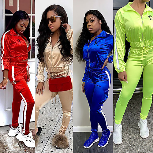 

Women's 2 Piece Full Zip Tracksuit Sweatsuit Jogging Suit Street Casual Winter Long Sleeve Quick Dry Breathable Soft Fitness Running Jogging Sportswear Stripes Jacket Red Blue Green Beige Activewear