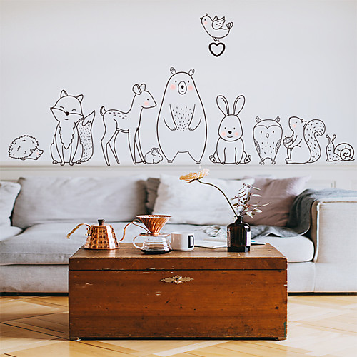 

Cute Animal Owl Bear Fox Cartoon Wall Stickers Black line Drawing Wall Decals Mural Children Bedroom Decoration 9030cm
