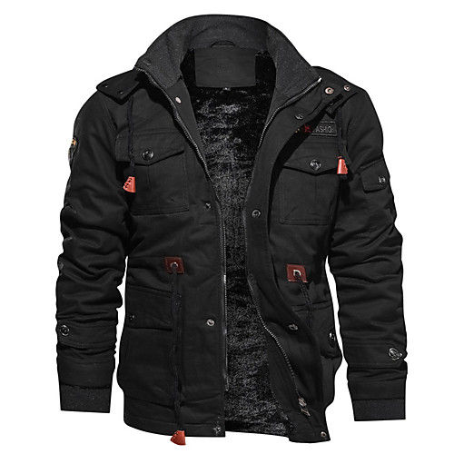 

Men's Jacket Daily Fall & Winter Regular Coat Hooded Loose Basic Jacket Long Sleeve Solid Colored Drawstring Army Green Khaki / Cotton