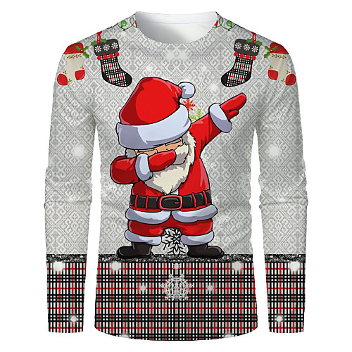 

Men's T shirt 3D Print Graphic 3D Print Long Sleeve Christmas Tops Gray