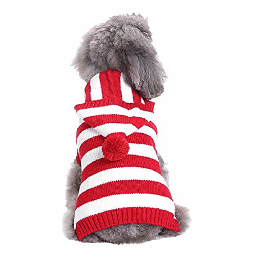 

dog sweater dog winter coat red and white striped sweater holiday halloween christmas pet clothes soft dog clothes