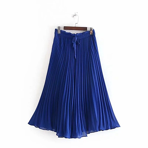 

Women's Basic Streetwear Comfort Daily Going out Wide Leg Pants Pants Solid Colored Ankle-Length Drawstring Pleated Blue