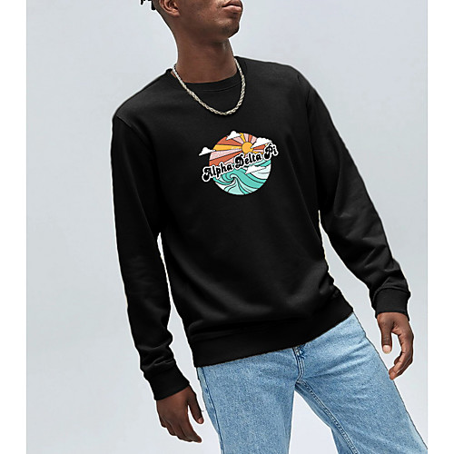 

Men's Pullover Sweatshirt Print Round Neck Basic Hoodies Sweatshirts Long Sleeve Loose Wine Black Beige