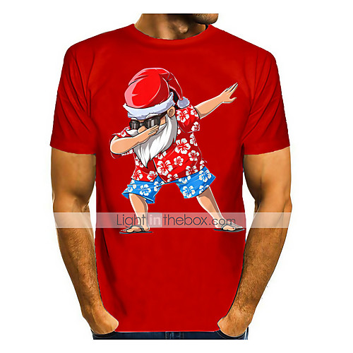 

Men's T shirt 3D Print Graphic 3D Print Short Sleeve Christmas Tops Red
