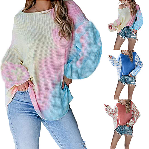 

Women's Pullover Sweatshirt Tie Dye Daily Casual Hoodies Sweatshirts Loose Blue Blushing Pink Wine