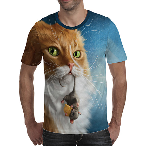 

Men's T shirt Shirt 3D Print Graphic Animal Plus Size Print Short Sleeve Daily Tops Elegant Exaggerated Round Neck Blue