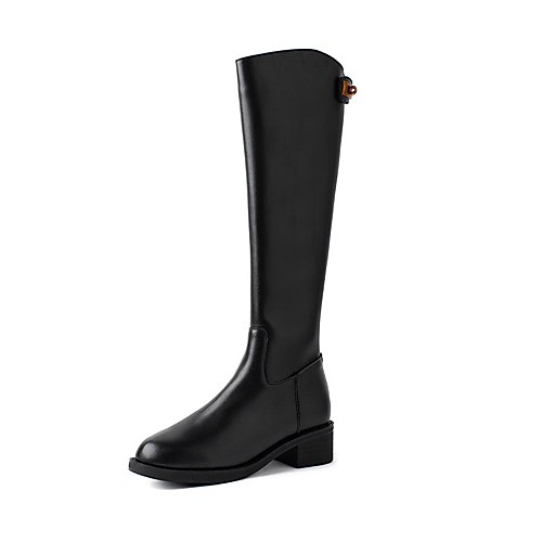 

Women's Boots Block Heel Boots Chunky Heel Round Toe Knee High Boots British Daily Walking Shoes PU Button Solid Colored Black / Gold Black