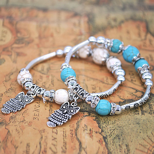 

2pcs Women's Men's Charm Bracelet Bead Bracelet Vintage Bracelet Vintage Style Fashion Birthday Vintage Theme Luxury Fashion Vintage Punk Trendy Stone Bracelet Jewelry Blue / White For Christmas