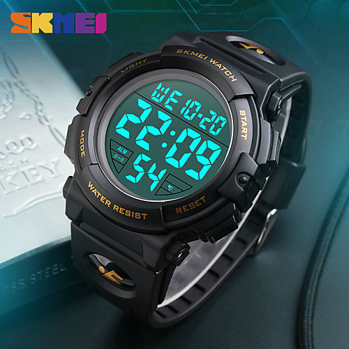 

men 's large face digital outdoor sports waterproof watch led luminous alarm stopwatch simple army (blue)